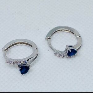 Cz Blue Stainless Steel Casual Huggies Earrings